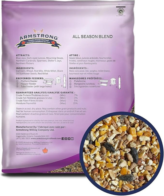 Armstrong Wild Bird Food All Season Bird Seed Blend, 15.4 Pounds - with Cut Corn, Wheat, White & Red Millet, Black Oil Sunflower Seeds for Blue Jays, Dark-Eyed Juncos and Mourning Doves