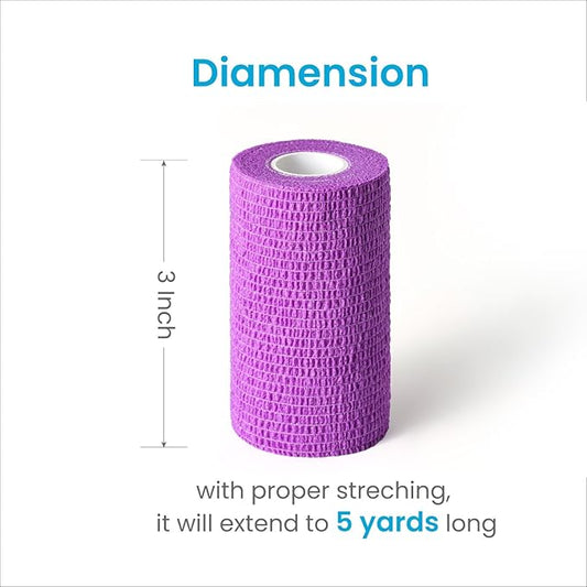 WePet Pet Wrap, Self-Adhesive Non-Woven Bandage, Emergency Cohesive Gauze, for Dogs, Cats, Horse, Birds, Wounds, Wrist Healing, Ankle Sprain, 3 Inch, 4 Rolls