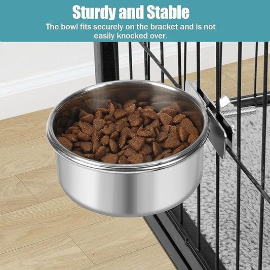Dog Bowl Stainless Steel Pet Hanging Food Water Bowl Cage Feeding Cup Feeder for Dogs Cats Rabbits Birds Small Animal (Small)