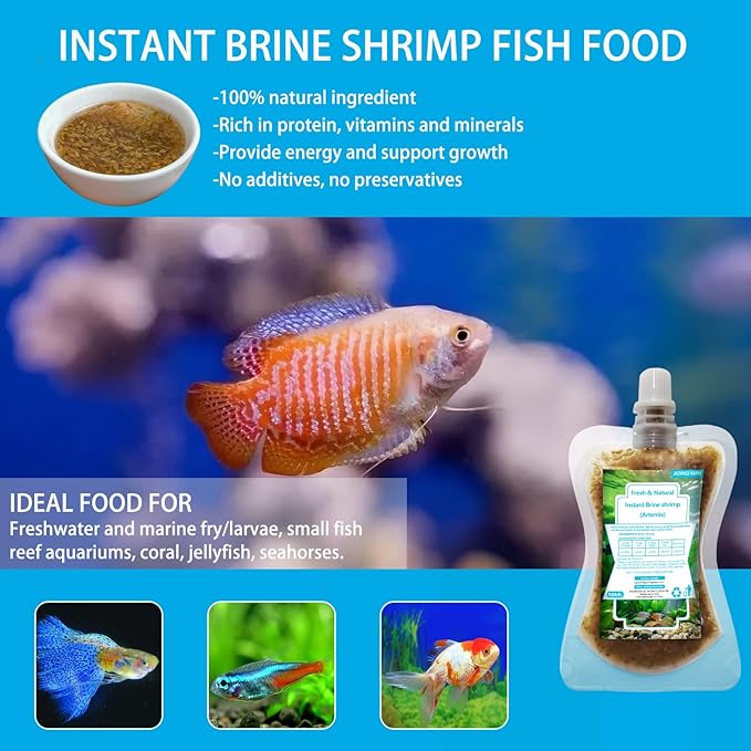 Brine Shrimp Fish Food, Ready to Use Aquarium Fish Food, Non-Living Instant Baby brine Shrimp, Food for Betta Saltwater Marine Freshwater Fish (Adult Brine Shrimp)