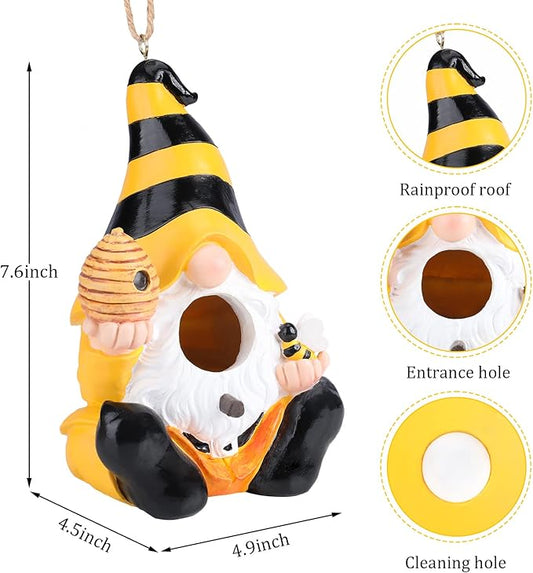 Yinns Resin Bird House, Birdhouses for Outdoors, Decorative Bird Houses, Hanging Funny Gnomes Birdhouse for Outside Garden Decor