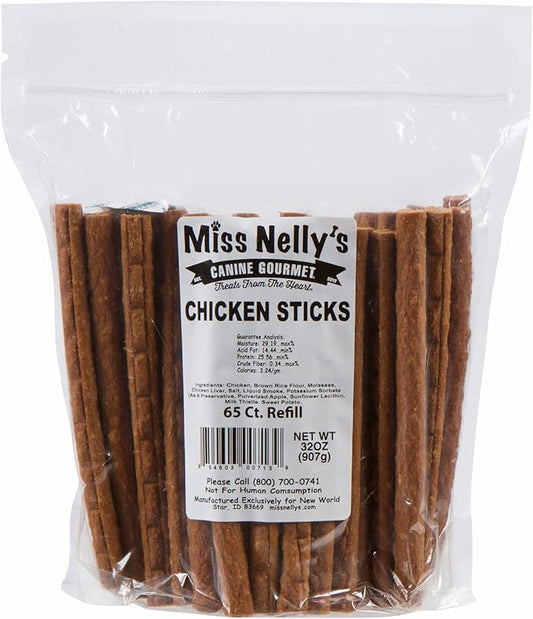 Miss Nelly's - Chicken Jerky Dog Treats - Soft Sticks - USA Made and Sourced - Original Smoke House Recipe - Small Batch Chicken Jerky for Dogs - Minimally Processed - 32 oz. Jar