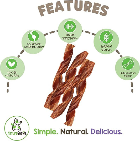 Nature Gnaws Beef Gullet Springs for Dogs 7-8" (12 Count) - Natural Beef Jerky Stick Dog Chew Treats - Rawhide Free