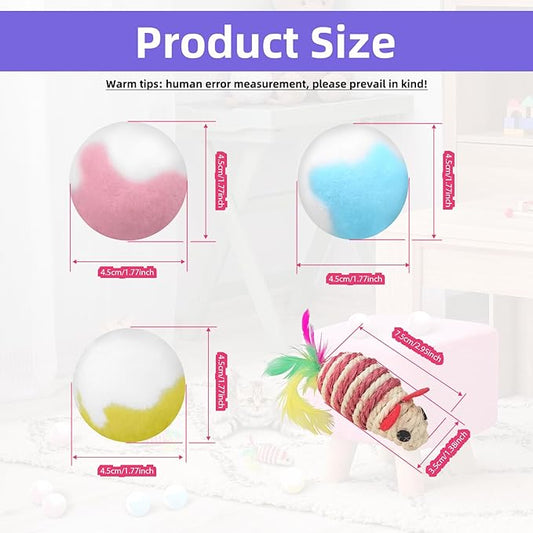 Two Color Plush Balls 40 Pcs 1.8 Inches and it Comes with Two Mouse Toys, Cat Kicker Exercise Toys, Silent Plush Elastic Ball for Kitty