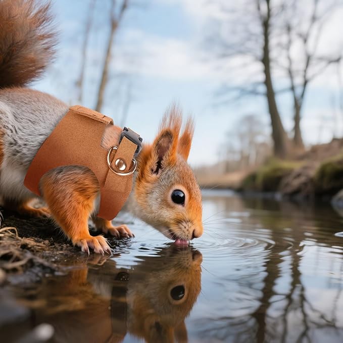 Brown Bearded Dragon Leash and Harness Set, 3 Size Easy Walk Bearded Dragon Harness, Adjustable Traction Rope Ferret Harness and Leash Set Cat Rat Accessories Stuff for Squirrel