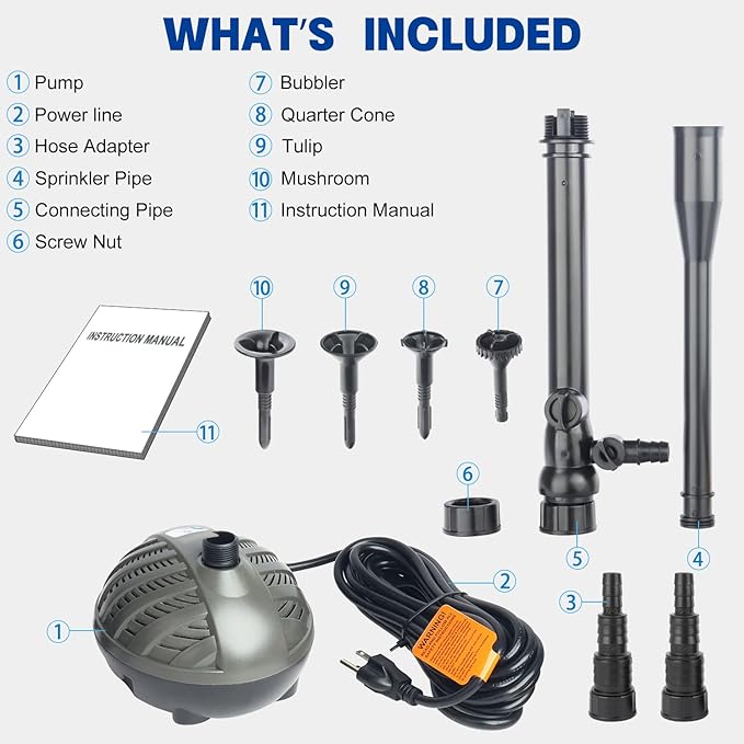 OYO WATER Pond Pumps Submersible Outdoor,660GPH Water Fountain Pump with Fountain Kits for Small Ponds