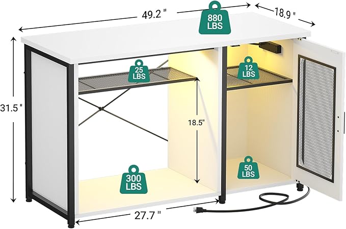 Unikito 55-75 Gallon Aquarium Stand with Power Outlets & LED Light, Reversible Fish Tank Stand with Cabinet for Fish Tank Accessories Storage, Heavy Duty Metal Frame, 880LBS Capacity, White