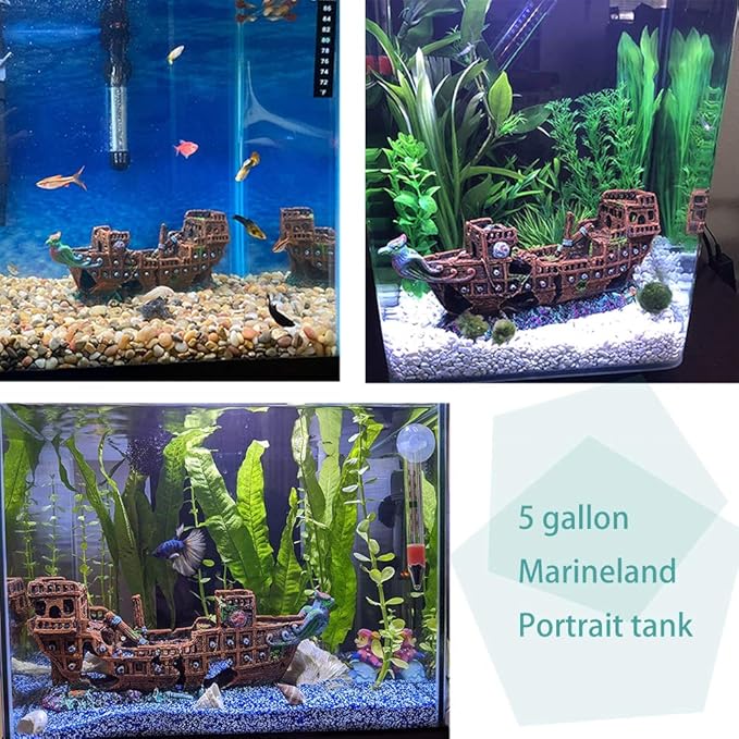 Little Aquarium Shipwreck Sunken Pirate Ship War Boat Fish Tank Decorations for Betta