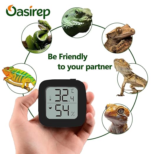 Black Reptile Thermometer and Hygrometer – LCD Digital Temp & Humidity Gauge for Bearded Dragon, Ball Python, Crested Gecko, Tortoise, Frog, Axolotl Tanks