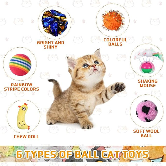 Shappy 150 Pcs Cat Toys Bulk Kitten Toys Pack Variety Funny Interactive Gift Including Mice Rainbow Balls Spring Crinkle Balls for Indoor Cat Kitty Kitten(Novel)