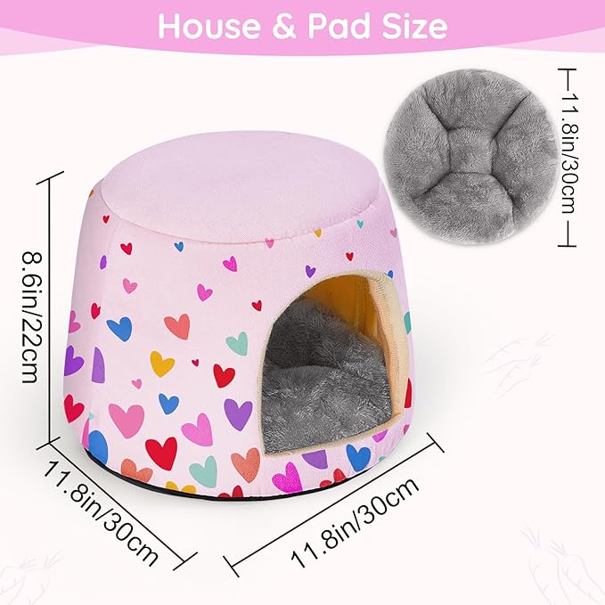 Glittme Guinea Pig Hideout, 2 in 1 Guinea Pig Bed with Removable Pad, Washable Bunny Bed, Foldable Guinea Pig Accessories for Guinea Pig Cages, Guinea Pig, Bunny, Hamster, Hedgehog, Rabbit, Heart