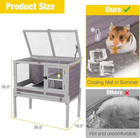 Aivituvin Wooden Guinea Pig Cages Indoor with Removable Stand, Anti Chewing Rabbit Hutch with Ramp and Wire Mesh, 2 Story Small Animals House Habitat with Pull Out Tray (Gray&Purple)