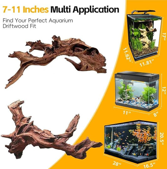 EFFIELER Natural Driftwood for Aquarium Decor – Real Wood Branches for Fish Tank, Reptile Habitat, Terrarium, Hermit Crab, Shrimp Tank,Safe for Aquatic Pets – Unique Size (7-11Inch, 3-Pack)