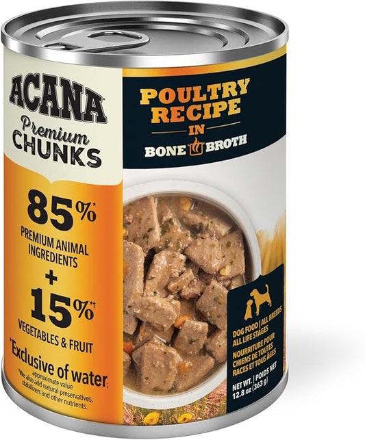 ACANA Premium Chunks in Bone Broth Grain-free Wet Dog Food Poultry Recipe 12.8oz Cans (12 Count)