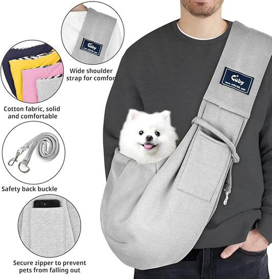 CUBY Dog and Cat Sling Carrier - Hands Free Reversible Pet Papoose Bag - Soft Pouch and Tote Design - Suitable for Puppy, Small Dogs Cats Outdoor (Classic Grey)