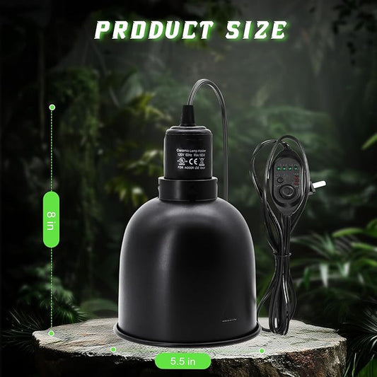 Reptile Light Fixture with Dimming Switch and Timer, 5.5 Inch Deep Dome Reptile Heat Lamp Fixture, Reptile Lamp Fixture Cap for UVB Bulb Basking Heat Bulb for Reptile Glass Terrariums, 2PCS