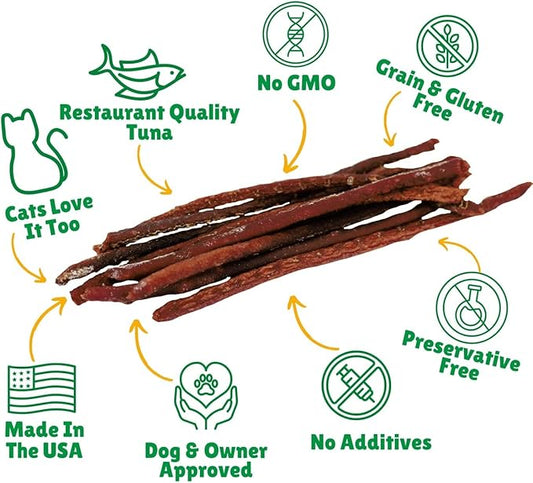 Tuna Jerky Straws Dog Treats – Single Ingredient, All-Natural Dehydrated Fish Jerky Treats – High Protein, Low Fat, Grain Free, High in Omega-3 – Made in USA – 7 oz Jar