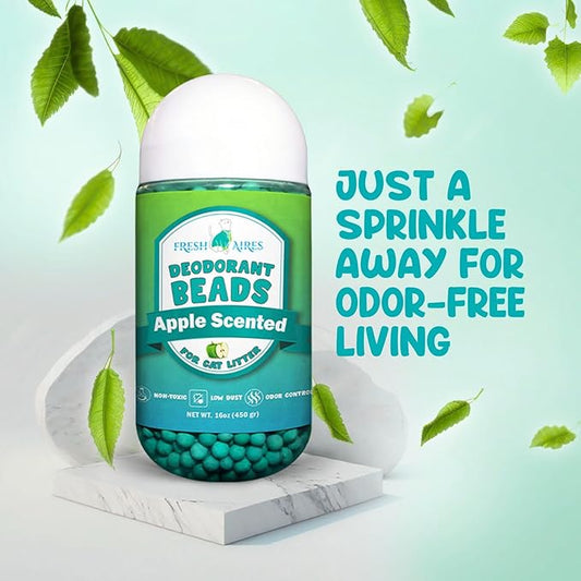 Cat Deodorant Beads - Green Apple Scent, Low-Dust & Non Toxic Litter Box, Superior Odor Control, Pet Safe Kitty Litter Deodorizer - Cat Litter Scent Deodorizer for Cleaner Air