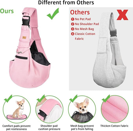 CUBY Dog and Cat Sling Carrier - Hands Free Reversible Pet Papoose Bag - Soft Pouch and Tote Design - Suitable for Puppy, Small Dogs Cats Outdoor (Pink Senior, Adjust Strap 2.0)