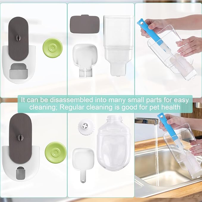 Hanging Automatic Food Water Dispenser,Gravity Rabbit Feeder, Water Dispenser Food Bowl for Bunny Chinchilla Guinea Pig Hedgehog Ferret (White Brown)