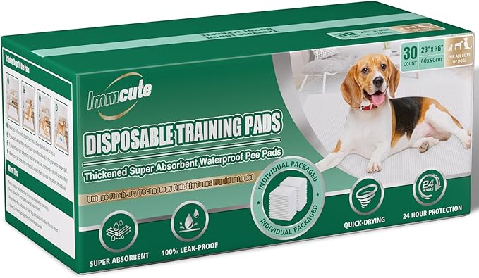 IMMCUTE Dog Pee Pads Extra Large 23"X36", 30Count, XL Puppy Pads Super Absorbent & Leak-Proof, Disposable Potty Training Pads, 6-Layer with Quick-Dry for Puppies | Doggie| Cats | Rabbits