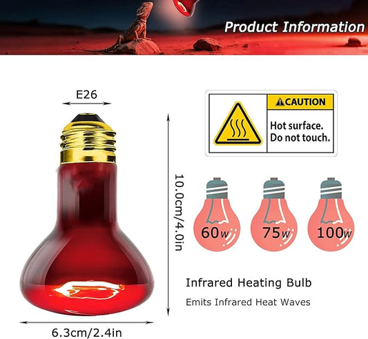 75W Compact Infrared Red Basking Spot Light Bulb – Promotes Healthy Growth, Vitality & Heat Support, Ideal Heat Lamp for Reptiles & Amphibians, Bearded Dragons, Turtles, Snakes, Chicks, 2.5"