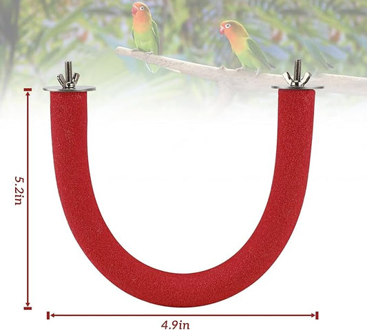 Rypet U Shape Parrot Perch Stand Toy for Paw Grinding Clean Stick Exercise, Rough-Surfaced Quartz Bird Perch Standing Cage Accessories for for Small Parakeets Cockatiels Conures Macaws Finches(Red)