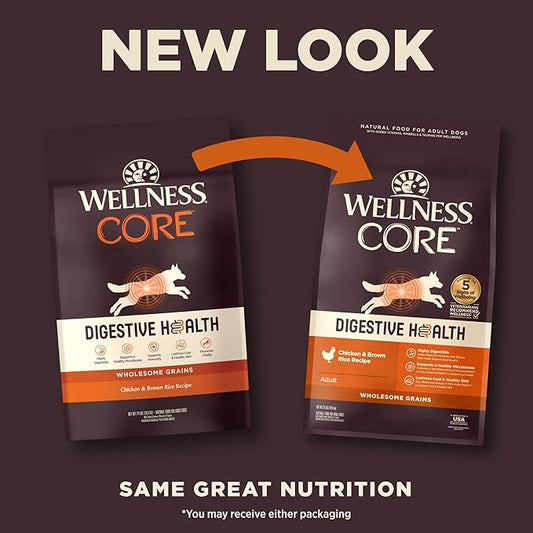 Wellness CORE Digestive Health Dry Dog Food, Wholesome Grains, Natural, Recipe for Dogs with Sensitive Stomachs, Chicken, (24-Pound Bag)