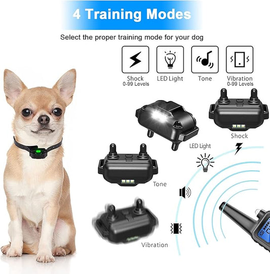 Dog Training Collar Shock Collars for Dogs with Remote 2600 Ft Remote Control Range 4 Modes Beep Vibration Shock Built-in Bright Led Light Rechargeable Waterproof (Black, for 3 Dogs)