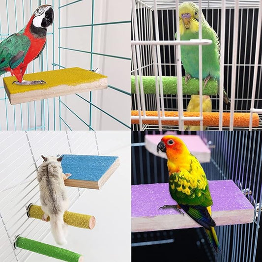 Hamiledyi 5 Pcs Parrot Perch Stand Natural Wood Bird Perch Stand Platform Paw Grinding Sticks Cage Accessories Exercise Toys for Budgies Parakeets Cockatiels Conures Lovebirds