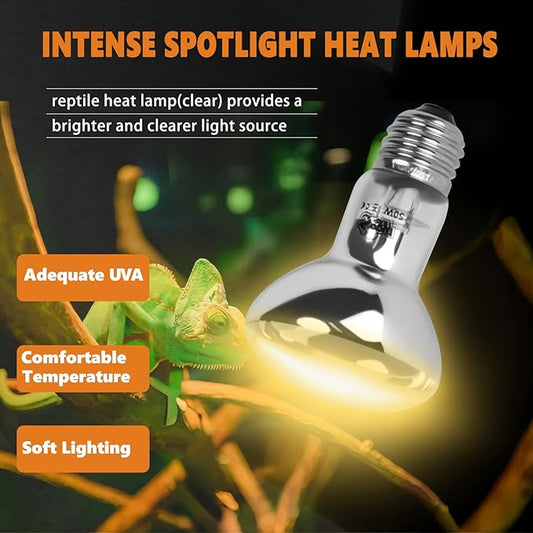 LUCKY HERP Heat Lamp Bulbs, UVA Intense Basking Spot Light Reptile Heat Lamp(Clear) 50W, Simulated Natural Sunlight Heat Lamp Bulbs for Reptile, Bearded Dragon, Amphibian, Turtle, Snake, Lizard