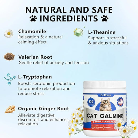 Calming Chews for Cats 230ct, Cat Calming Treats - Cat Anxiety Relief, Helps Reduce Stress & Promotes Relaxation for Travel, Boarding, Vet Visits, Separation Anxiety, Prevent Bites - Chicken Flavor