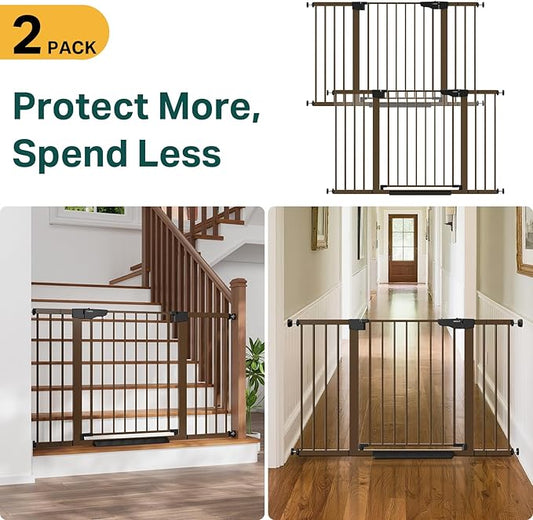 Cumbor 2 Pack 29.7"-51.5" Extra Wide Baby Gate for Stairs, Mom's Choice Awards Winner-Dog Gates for Doorways, Pressure Mounted Walk Through Pet Gate Indoor, Safety Auto-Close Child Gate for Kid,Brown