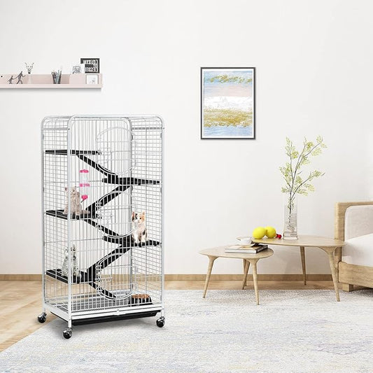 Yaheetech 52-inch Rat Cage Multi Level Rolling Pet Cage for Ferret/Chinchilla/Squirrels/Bunny with Water Bottle, White