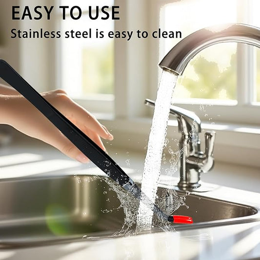 2 Pcs Reptile Feeding Tongs – Stainless Steel Aquarium Tweezers with Rubber Tips, Straight & Curved Long Handle for Bearded Dragons, Lizards, Snakes, Spiders & Terrarium Feeding