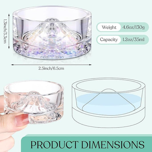 Baderke 2 Pcs Hamster Water Bowls Glass Hamster Food Bowls 35ml Mountain Style Drinking Container Anti Turning for Guinea Pig Gerbils Mice Rats Chinchilla Small Pets(Clear and Rainbow)