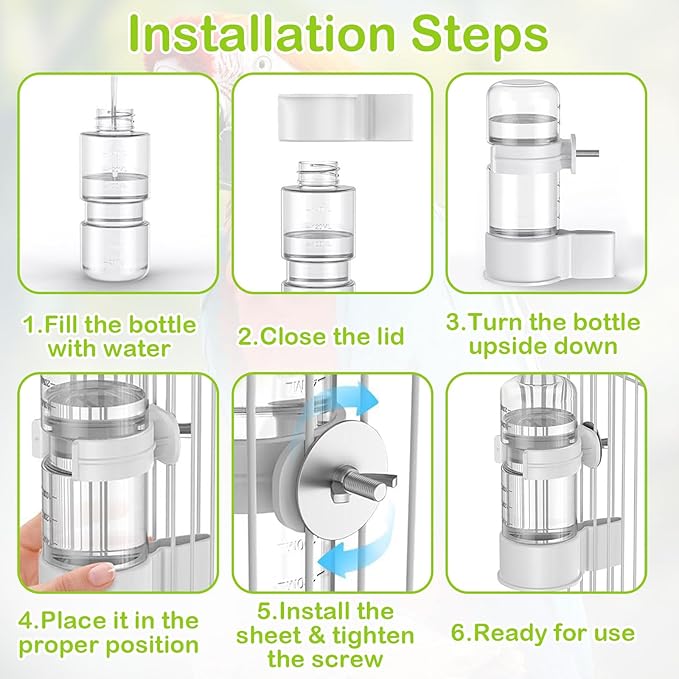 2PCS Bird Cage Feeders and Waterers Set, No Mess Water Dispenser and Automatic Parrot Feeder for Parakeets