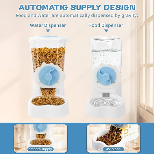 2 Pack Hanging Automatic Pet Food Water Dispenser, Auto Rabbit Feeder and Water Bottle Set for Cage, Food and Water Bowls for Cat Bunny Chinchilla Hedgehog Guinea Pig Ferret cage Accessories