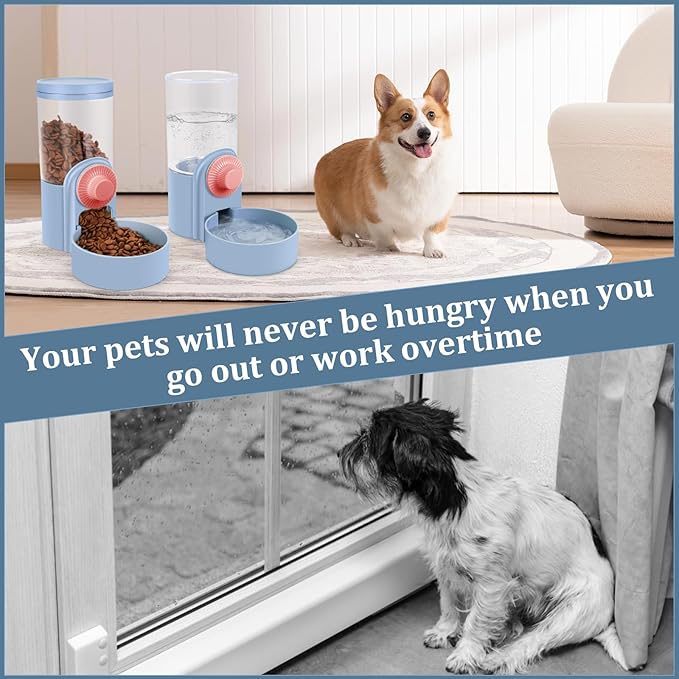 Pet Feeder Waterer Hanging Dog Cat Food Water Dispenser, Automatic Gravity Feeder Waterer Set for Cage Pets, Travel Food Water Bowl Rabbit Feeder for Ferret Small and Medium Animals, Purple