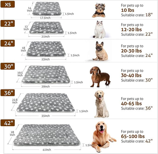Mora Pets Dog Bed Crate Pad Ultra Soft Pet Bed with Cute Star Print Washable Crate Mat for Large Medium Small Dogs Reversible Fleece Dog Crate Kennel Mat Cat Bed Liner 29 x 21 inch Grey