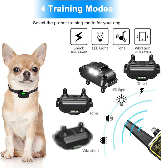 Dog Training Collar Shock Collars for Dogs with Remote 2600 Ft Remote Control Range 4 Modes Beep Vibration Shock Built-in Bright Led Light Rechargeable Waterproof (Yellow, for 3 Dogs)