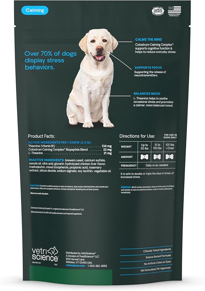 VetriScience Calm & Confident Chews, Composure Clinically Tested Calming Supplement for Dogs, Reduce Stress & Fear, Ideal for Thunderstorms, Fireworks & Travel, Chicken, 120 Count - New Look