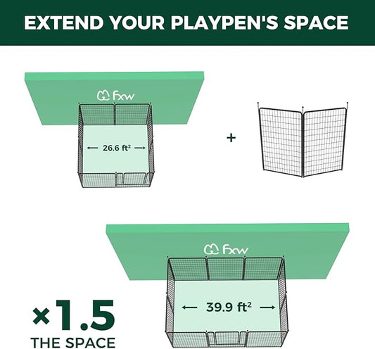 FXW Rollick Unleashed Dog Playpen for Indoor, Yard, RV Camping, 50 inch 2 Panels for Large Dogs, Black│Patented