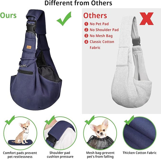 CUBY Dog and Cat Sling Carrier - Hands Free Reversible Pet Papoose Bag - Soft Pouch and Tote Design - Suitable for Puppy, Small Dogs Cats Outdoor (Blue Senior, Adjust Strap 2.0)
