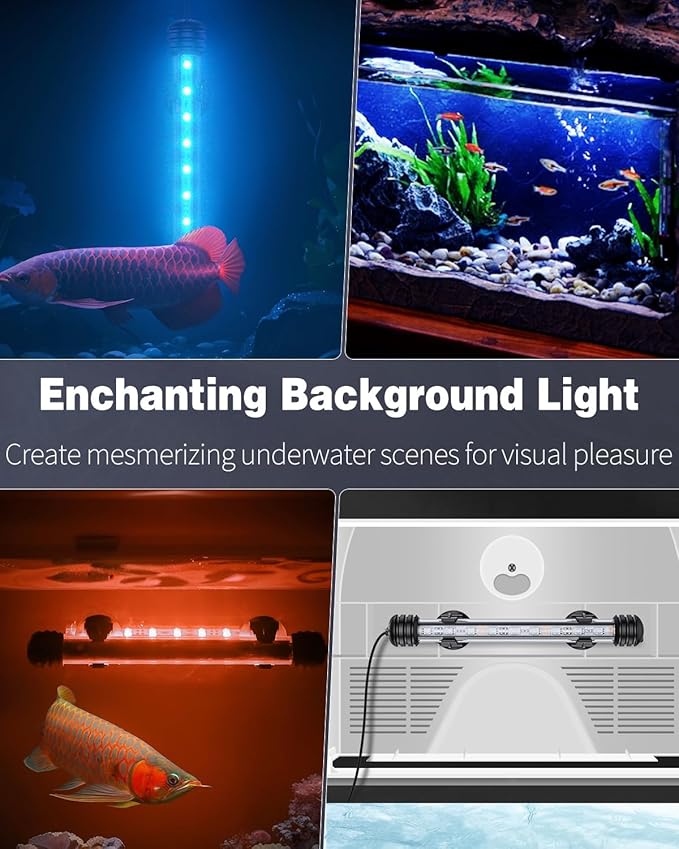 Pawfly 1.8 W Aquarium LED Light 7.5 Inch Underwater Fish Tank Light with Timer Auto On/Off Fish Tank Background Lights with 8 Lighting Modes Submersible Multi-Colored Tube Lights for Decoration
