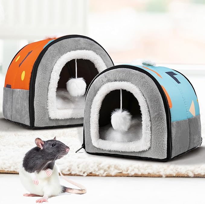 Pet Soft Guinea Pig Hideout, Washable Guinea Pig Bed Cozy Small Animals House Cave Accessories for Rabbits Hamster Rats Chinchilla (Orange)