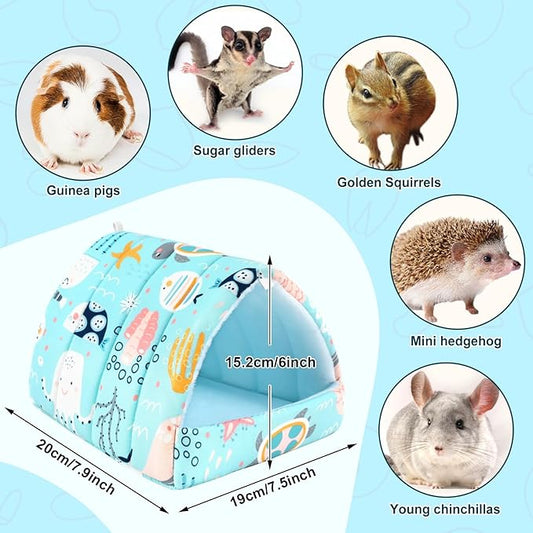 UPINS 2 Pack Guinea Pig Hideout,Guinea Pig Bed Washable Small Animal House Cage Accessories for Mouse Chinchillas Hamsters Hedgehogs Ferrets Bearded Dragons and Rats(Ocean Ice Cream)