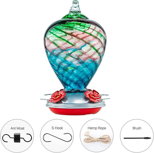 Hummingbird Feeders, 34OZ Hand Blown Glass Hummingbird Feeder for Outdoors Hanging with Ant MoatHooks, Perfect for Gardening Yard Patio Decor Gifts (Multi-Mermaid)