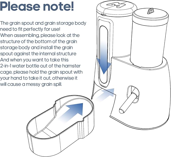 2 in 1 Hamster Water Bottle - Automatic Food Bowl, No Drip Small Animal Water Bottle Dispenser, for Syrian Dwarf Hamsters, Gerbils, Mouse, Hedgehog, Hamster Cage Accessories (Blue, Large)