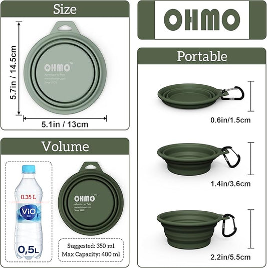 OHMO Collapsible Dog Bowl(2 Pack, Camo&Light Green 12oz/400ml) Premium Silicone Pet Water Bowls for Cats & Dogs, Portable Dog Travel Bowls Foldable for Outdoor Camping Hiking